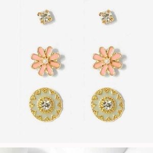 Adorable Stud Earring Trio pink flower, mandala